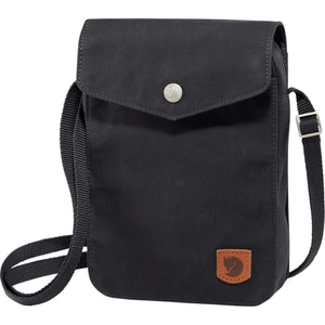 Black FjallRaven shoulder bag with flap closure and adjustable strap