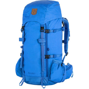 FjallRaven Kajka 35 blue hiking backpack with adjustable straps and side pockets
