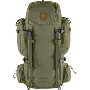 FjallRaven Kajka 55 olive green hiking backpack with side pockets and buckles