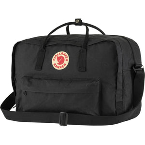 Black FjallRaven Kanken duffel bag with top handles and shoulder strap