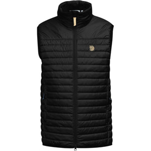 Black FjallRaven quilted vest with high collar and front zipper
