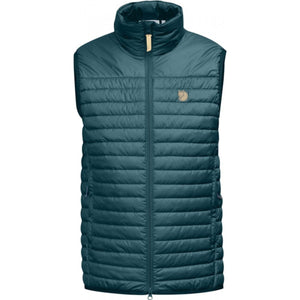 FjallRaven dark teal quilted vest with high collar and front zipper