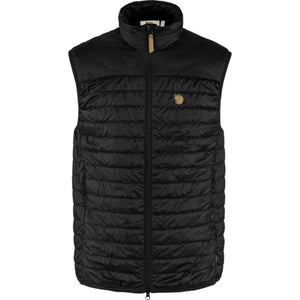 FjallRaven black quilted puffer vest with front zipper and logo patch