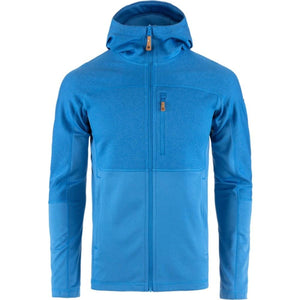 FjallRaven blue hooded fleece jacket with full zip and chest pocket