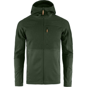 FjallRaven dark green hooded fleece jacket with full zip and chest pocket