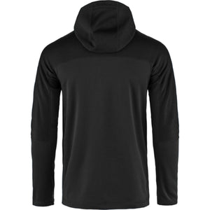 Back view of a black FjallRaven hooded fleece jacket