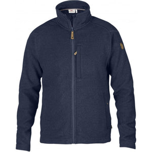 FjallRaven navy blue fleece jacket with full zip and chest pocket