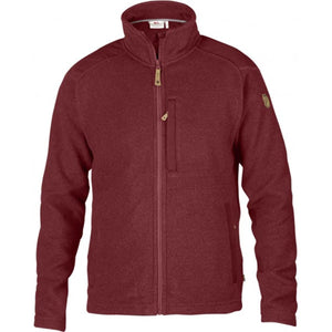 FjallRaven red full zip fleece jacket with high collar and chest pocket