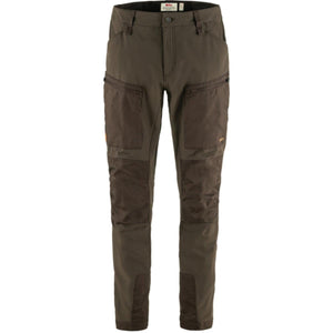 FjallRaven dark olive trekking trousers with reinforced knees and thigh pockets