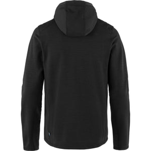 Back view of black FjallRaven hooded fleece jacket