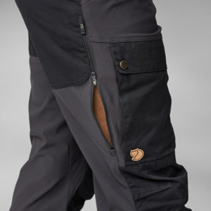 FjallRaven trousers showing side ventilation zipper and cargo pocket