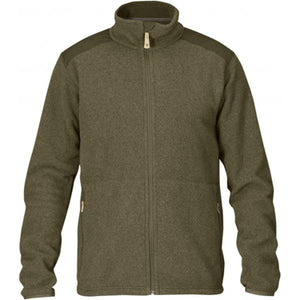 Fjallraven olive green fleece jacket with full zip and shoulder reinforcements