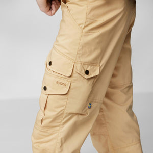 FjallRaven beige cargo pants with G-1000 embroidery on the side pocket