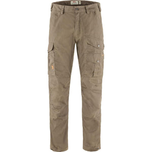 FjallRaven brown cargo trousers with multiple pockets and reinforced knees