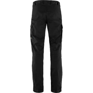 FjallRaven black cargo trousers with side pockets and reinforced knees