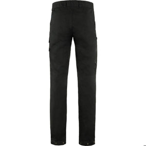 Back view of black FjallRaven trousers with side pockets