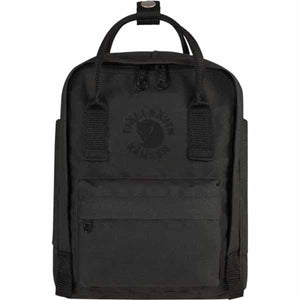 Black FjallRaven Kanken backpack with top handles and front pocket