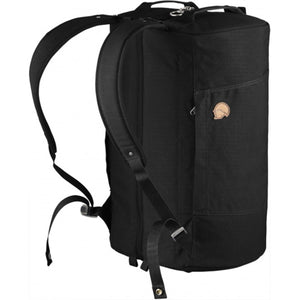 Black FjallRaven backpack with shoulder straps and leather logo patch