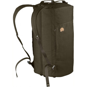 Olive green FjallRaven duffel backpack with shoulder straps