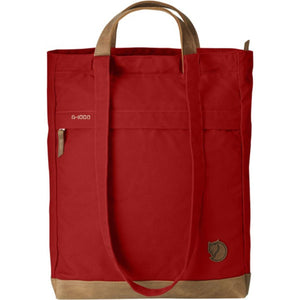 FjallRaven red tote bag with leather handles and base