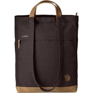 FjallRaven dark brown tote bag with leather handles and base