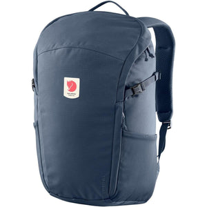 Fjallraven blue backpack with top handle and side compression straps