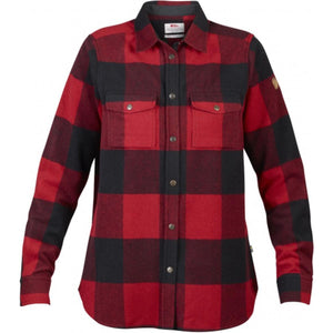 FjallRaven red and black plaid long sleeve button down shirt with two chest pockets