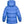 Back view of a blue hooded puffer jacket