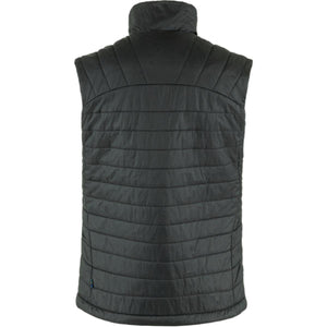 Back view of a black FjallRaven quilted vest with a high collar