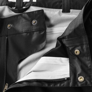 Close up of FjallRaven black trousers showing button and zipper details
