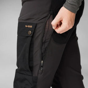 FjallRaven trousers showing side ventilation zipper and G-1000 fabric pocket
