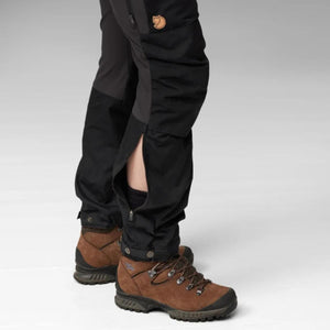 FjallRaven trousers with side ventilation zippers open at the lower leg
