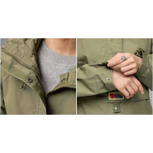 Close up of FjallRaven jacket hood and sleeve cuff details