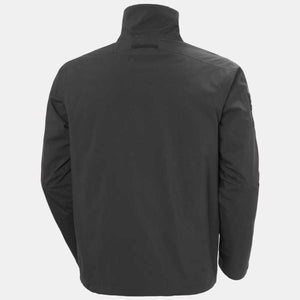 Back view of a black Helly Hansen jacket with a high collar