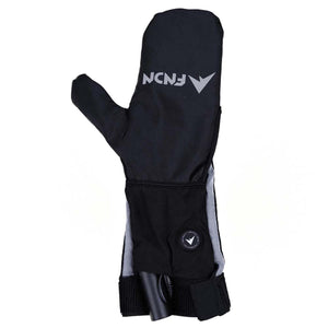 FNDN black heated mitten with grey side panels and adjustable wrist strap