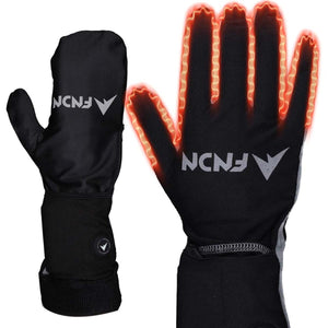 FNDN heated gloves with glowing red finger heating elements