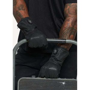 FNDN black leather heated gloves with power button on wrist