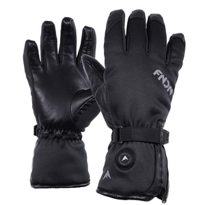 FNDN black heated winter gloves with leather palms and adjustable wrist straps
