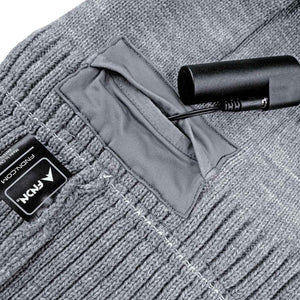 FNDN grey knit beanie with internal battery pocket and charging cable
