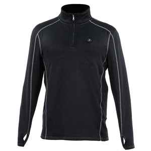 FNDN black long sleeve quarter zip shirt with white contrast stitching and thumb holes