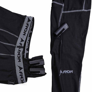 FNDN black heated base layer leggings with battery packs in side pockets
