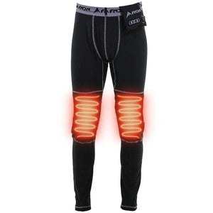 AFND black thermal leggings with glowing red heating elements on the knees
