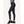 Side view of FNDN black athletic leggings with grey contrast stitching and branded waistband