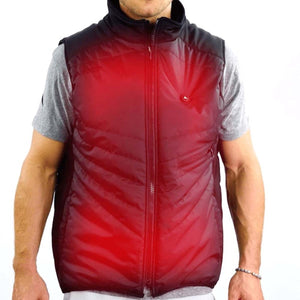 FNDN heated vest with red glowing heating elements on chest