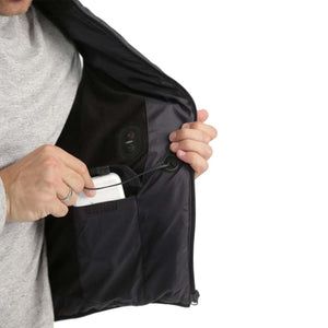 FNDN heated vest interior pocket with battery pack and power cable