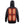 Back view of black hooded puffer jacket with glowing red heating elements on the back