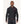 Man wearing a black long sleeve hooded shirt with red stitching and thumb holes