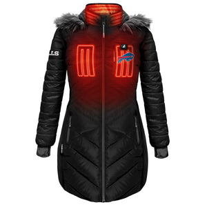 ActionHeat Buffalo Bills black heated puffer jacket with faux fur hood