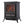 Black freestanding electric stove heater with arched glass door and glowing log flame effect
