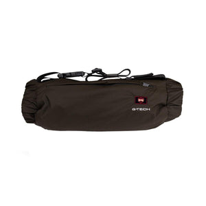 Brown G-Tech heated hand warmer muff with adjustable strap and zipper pocket